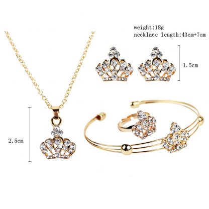 Crystal Crown Gold Necklaces Pendants Earrings Bracelet Women Jewelry Set