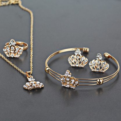 Crystal Crown Gold Necklaces Pendants Earrings Bracelet Women Jewelry Set