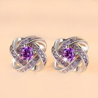 Elegant Purple Silver Plated Earrings Women Fashion Jewelry
