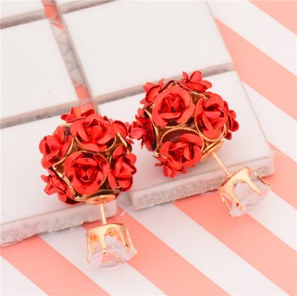 Double Side Rose Crystal Stud Earrings Women Fashion Jewelry