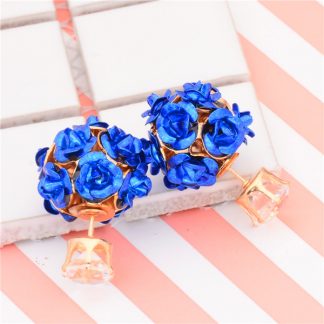 Double Side Rose Crystal Stud Earrings Women Fashion Jewelry