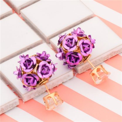 Double Side Rose Crystal Stud Earrings Women Fashion Jewelry