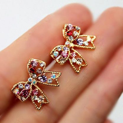 Multi-Color Crystal Golden Bowknot Earrings Women Fashion Jewelry
