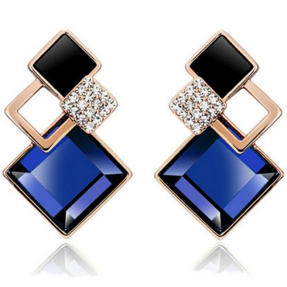 Blue Square Crystal Stud Earrings Women Fashion Jewelry