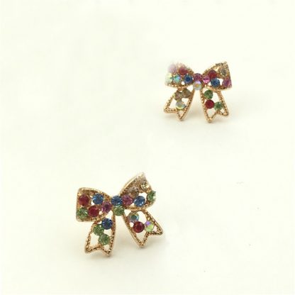 Multi-Color Crystal Golden Bowknot Earrings Women Fashion Jewelry