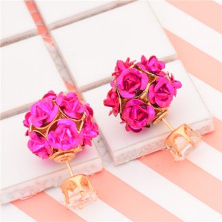 Double Side Rose Crystal Stud Earrings Women Fashion Jewelry