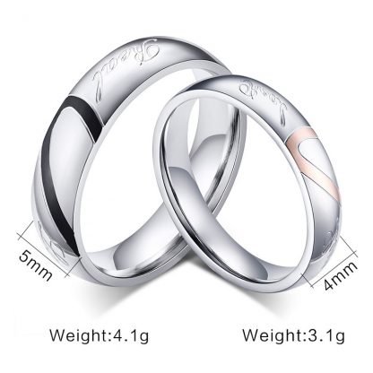 Heart Couple Titanium Steel Rings Men Women Fashion Jewelry