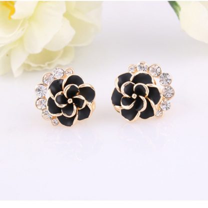 Black Flower Crystal Women Fashion Jewelry Earrings