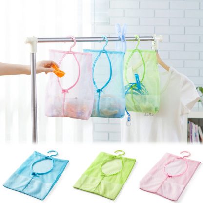 Home Kitchen Bathroom Clothesline Storage Dry Mesh Bag Hook
