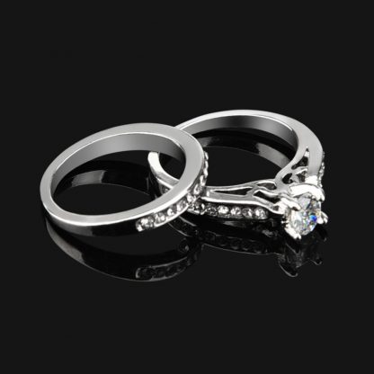Two Pieces Zircon Wedding Band Rings Fashion Jewelry Set