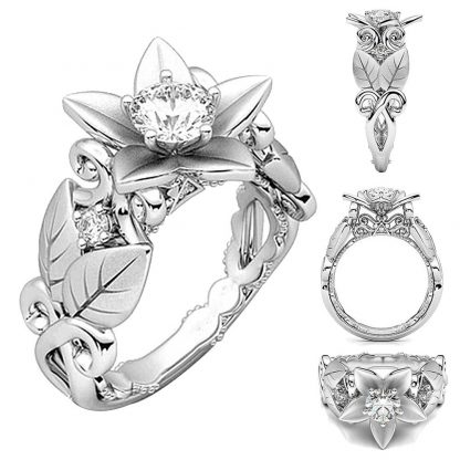 Elegant Flower Leaf Crystal Women Fashion Jewelry Ring