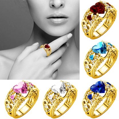 Gorgeous Golden Heart Ring Women Fashion Jewelry