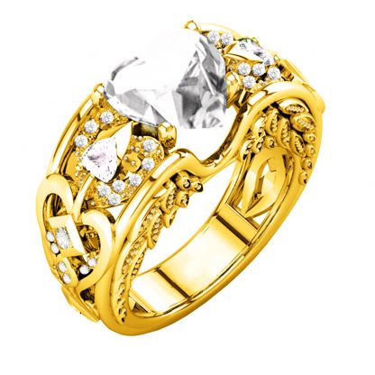 Gorgeous Golden Heart Ring Women Fashion Jewelry