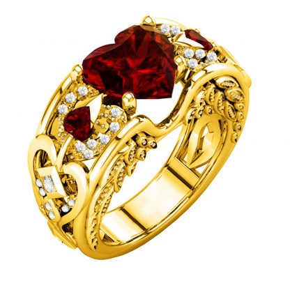 Gorgeous Golden Heart Ring Women Fashion Jewelry