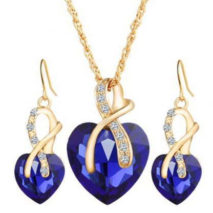 Shining Crystal Heart Women Pendant Necklaces Earrings Sets