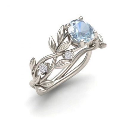 Gorgeous Blue Crystal Floral Leaf Ring Women Jewelry Fashion
