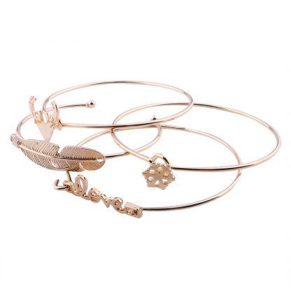 Four Multi-Layer Leaf Love Snow Elk Bracelets Handmade Set
