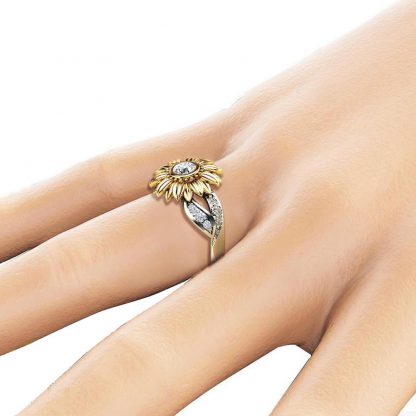 Elegant Crystal Sunflower Ring Women Fashion Jewelry