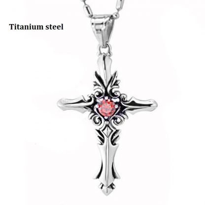 Heart Crystal Cross Pendant Necklace Women Fashion Jewelry
