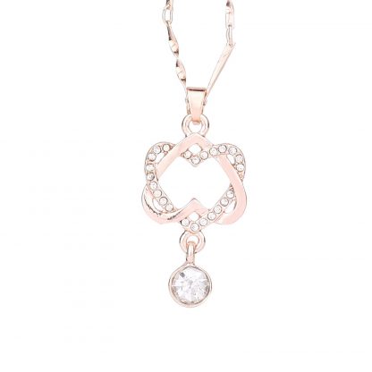 Double Heart Crystal Pendant Necklace Women Fashion Jewelry