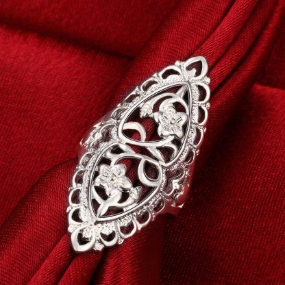 Silver Plated Floral Women Ring Fashion Jewelry