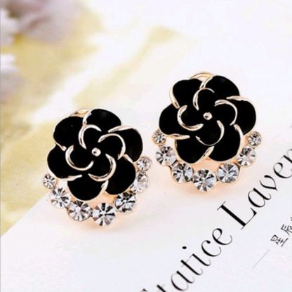 Black Flower Crystal Women Fashion Jewelry Earrings