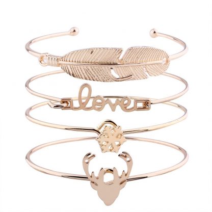 Four Multi-Layer Leaf Love Snow Elk Bracelets Handmade Set