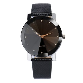 Elegant Round Black PU Leather Movement Quartz Men Wrist Watch