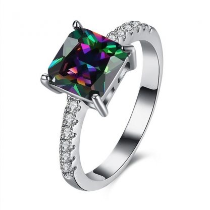 Multi-Colors 18 K White Gold Plated Women Fashion Jewelry Ring