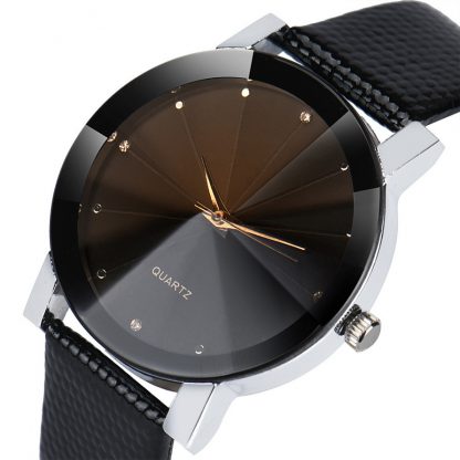 Elegant Round Black PU Leather Movement Quartz Men Wrist Watch