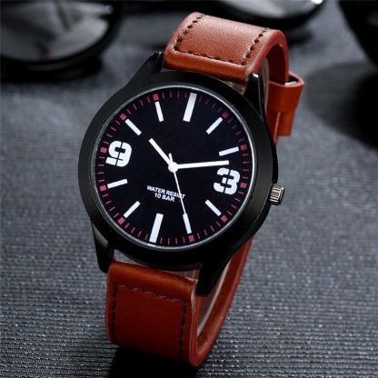 Simple Leather Band Analog Quartz Round Men Wrist Watch