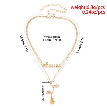 LOVE Design Double Chains Rose Women Fashion Jewelry Pendant Necklace