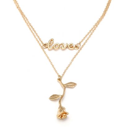 LOVE Design Double Chains Rose Women Fashion Jewelry Pendant Necklace