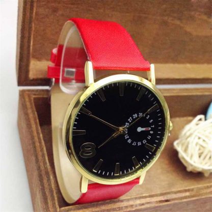 Unisex Faux Leather Strap Quartz Analog Wrist Watch