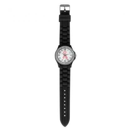 Rhinestone Cancer Dial Quartz Analog Silicone Band Women Girls Wrist Watch