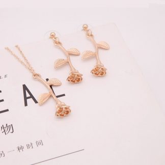 Rose Pendant Necklace Earrings Set Women Fashion Jewelry