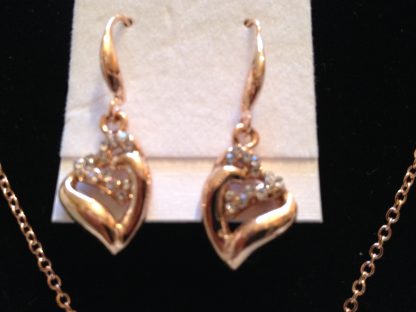 Double Hearts Crystal Pendant Necklace Earrings Set Women Fashion Jewelry