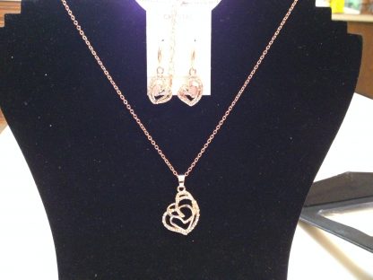 Heart Crystal Pendant Necklace Earrings Set Women Fashion Jewelry