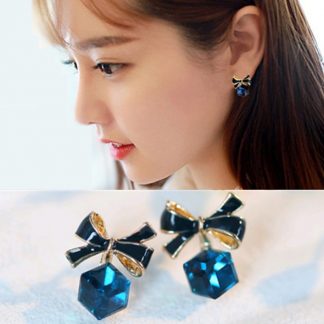 Square Blue Rhinestone Crystal Stud Earrings Women Fashion Jewelry